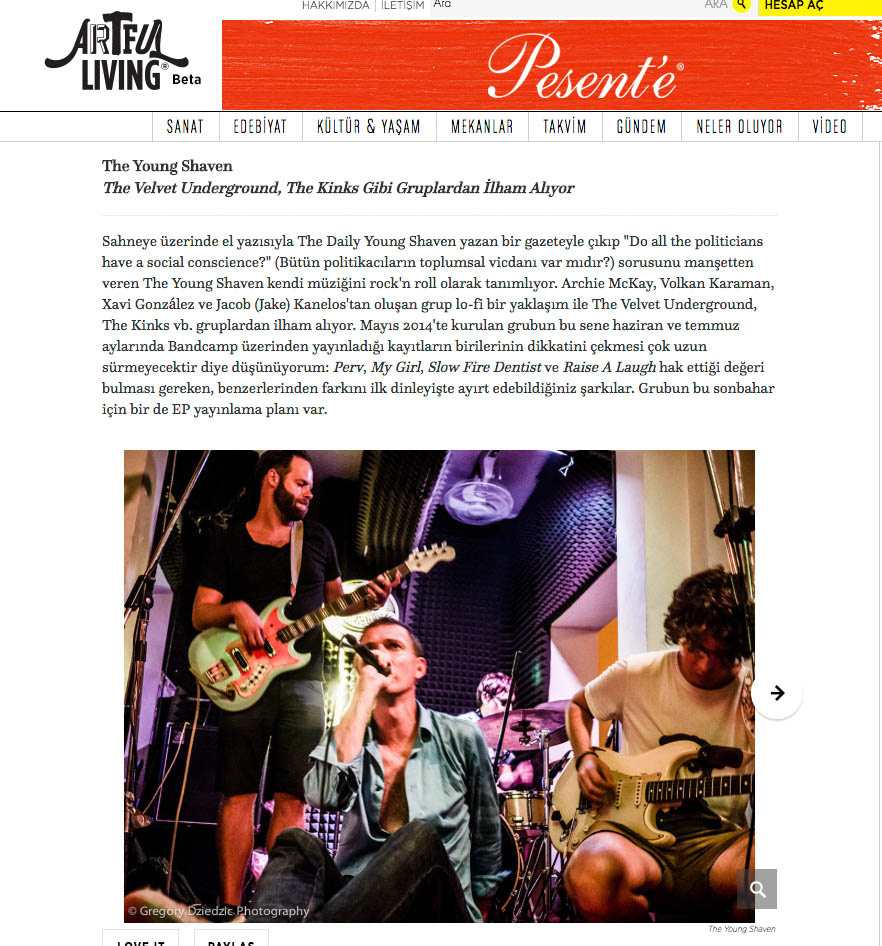 Couverture photo du groupe stanbouliote post-punk "The Young Shaven". Publication sur le site internet Artful Living le 13 septembre 2015. © Grégory Dziedzic Photography