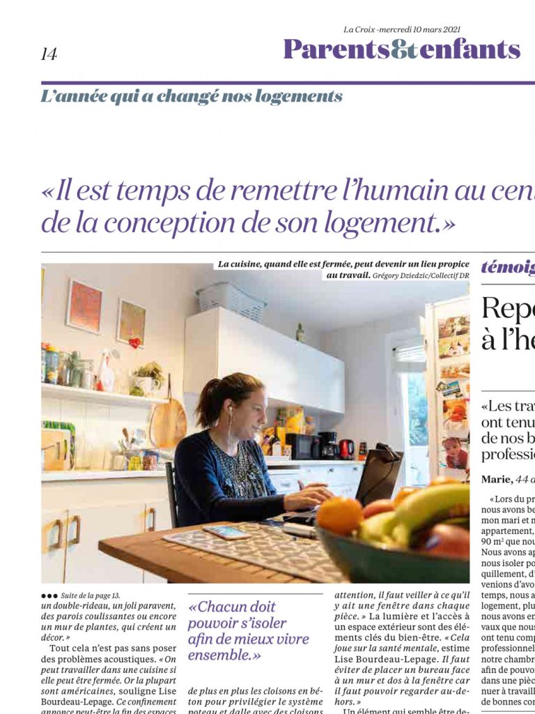Publication dans le quotidien La Croix du 10 mars 2021 sur le télétravail en temps de confinement.