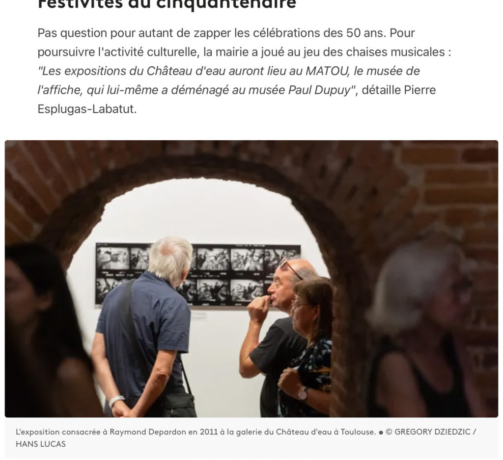 Publication le 28 avril 2024 sur le site internet de Francetvinfo.fr: la fermeture de la gallerie du Château d'eau à Toulouse..